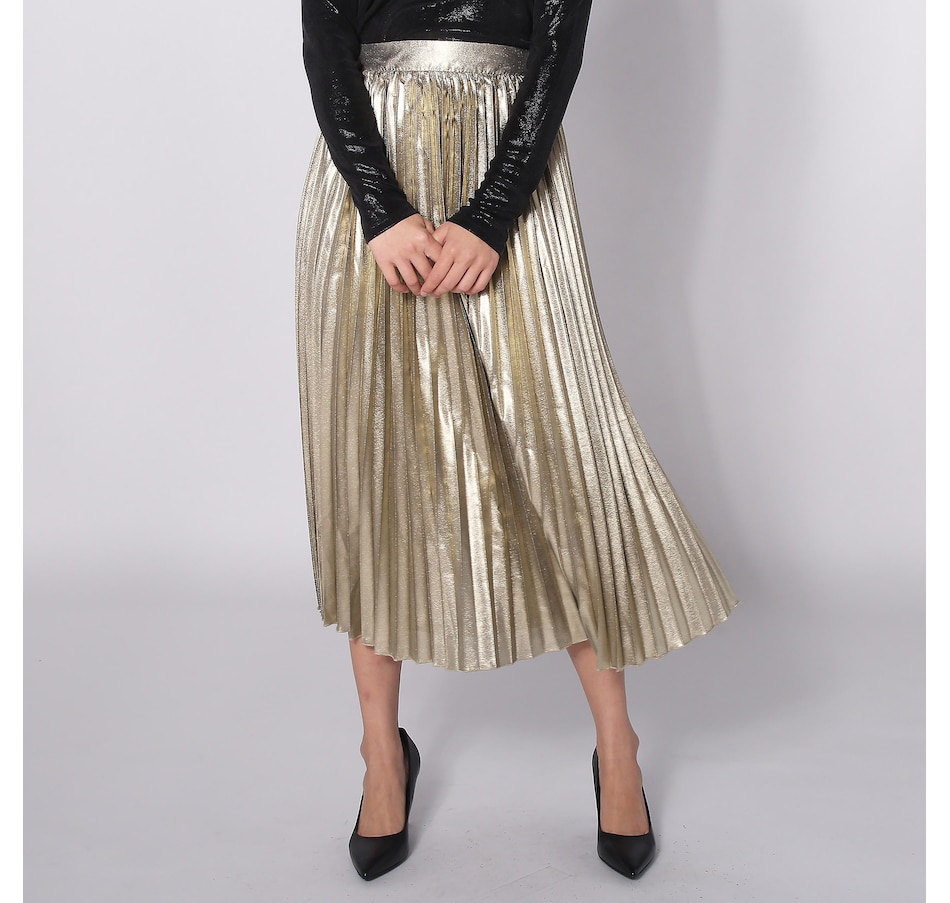 Image 243727_BAS.jpg, Product 243-727 / Price $51.33, Parker & Rowe Metallic Maxi Pleated Skirt from Parker & Rowe on TSC.ca's Fashion department