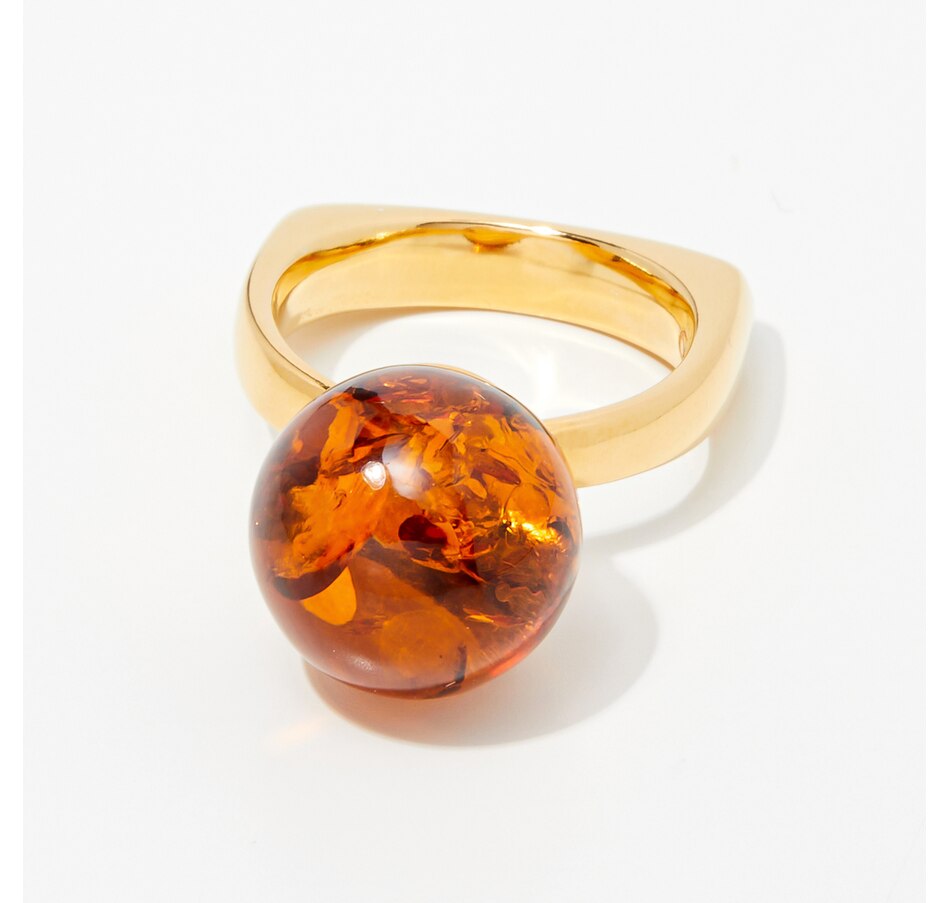 Amber Extraordinaire Sterling Silver Round Amber Solitaire Ring - TSC.ca