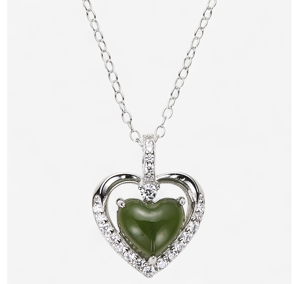 Image 243944.jpg, Product 243-944 / Price $89.99, Jade of Yesteryear Sterling Silver Green Nephrite Heart Pendant with Chain from Jade of Yesteryear on TSC.ca's Jewellery department