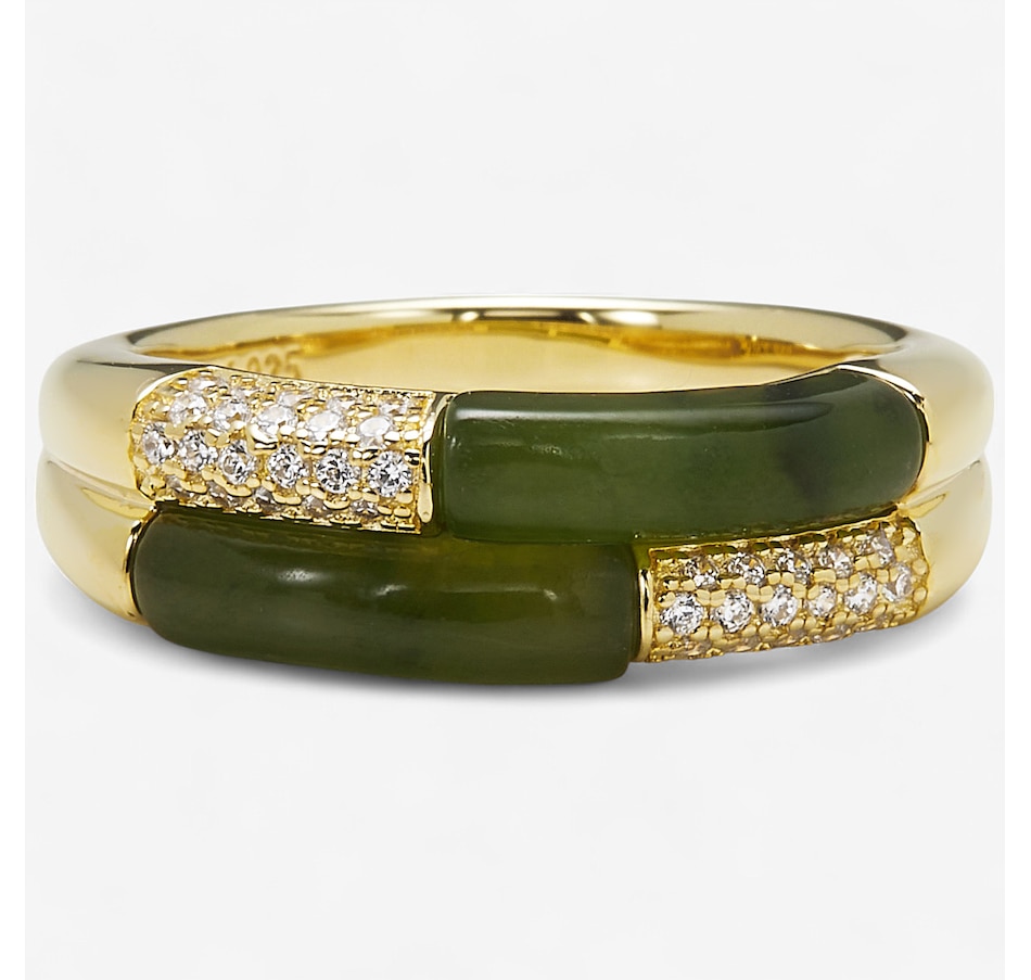 Image 243956.jpg, Product 243-956 / Price $139.99, Jade of Yesteryear Sterling Silver/Yellow Gold Plate Nephrite Jade and Zirconia Ring from Jade of Yesteryear on TSC.ca's Jewellery department