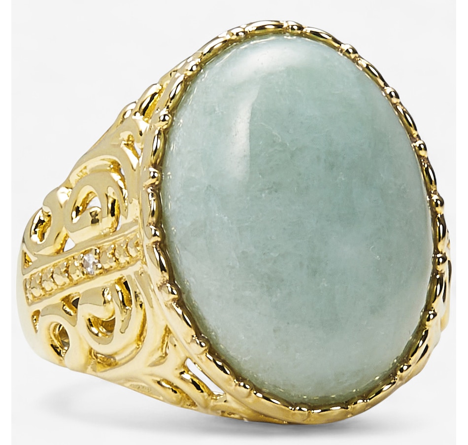 Image 243958.jpg, Product 243-958 / Price $169.99, Jade of Yesteryear Sterling Silver/Yellow Gold Plate Jade and Cubic Zirconia Dome Ring from Jade of Yesteryear on TSC.ca's Jewellery department