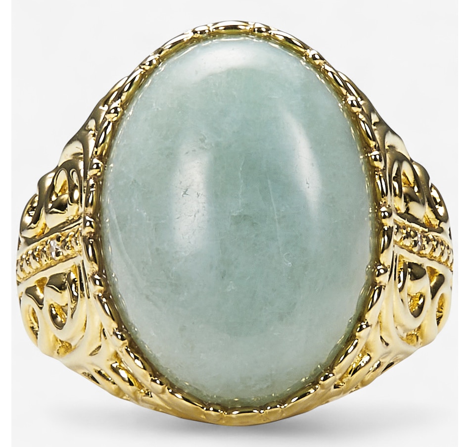 Image 243958_ALTMORE1.jpg, Product 243-958 / Price $169.99, Jade of Yesteryear Sterling Silver/Yellow Gold Plate Jade and Cubic Zirconia Dome Ring from Jade of Yesteryear on TSC.ca's Jewellery department