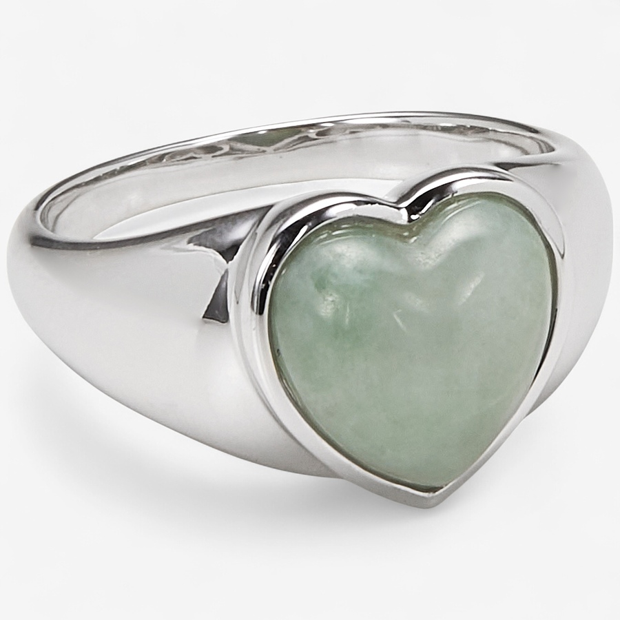 Image 243960_RHOP.jpg, Product 243-960 / Price $149.99, Jade of Yesteryear Sterling Silver/Yellow Gold Plate Nephrite Heart Jade Ring from Jade of Yesteryear on TSC.ca's Jewellery department