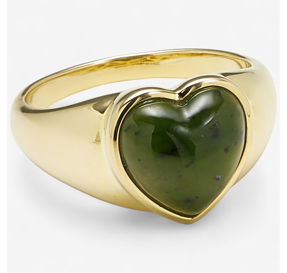Image 243960_YGP.jpg, Product 243-960 / Price $149.99, Jade of Yesteryear Sterling Silver/Yellow Gold Plate Nephrite Heart Jade Ring from Jade of Yesteryear on TSC.ca's Jewellery department