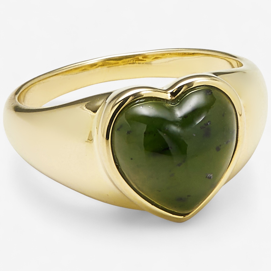Image 243960_YGP.jpg, Product 243-960 / Price $149.99, Jade of Yesteryear Sterling Silver/Yellow Gold Plate Nephrite Heart Jade Ring from Jade of Yesteryear on TSC.ca's Jewellery department