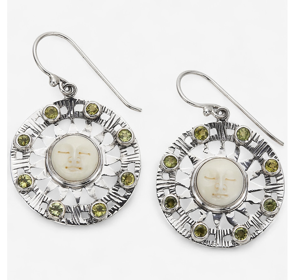  Samuel B Collection Sterling Silver Carved Bone And Rhodolite Sunburst Earrings