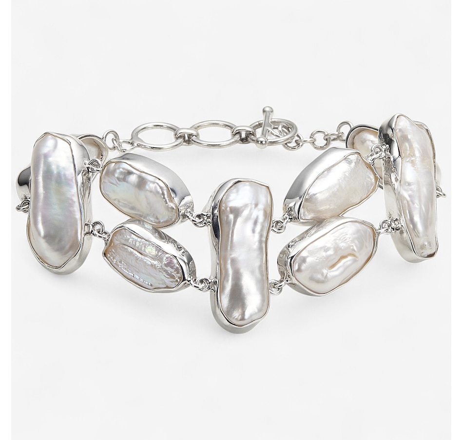 Samuel B Collection Sterling Silver Mix White Biwa Pearl Bracelet