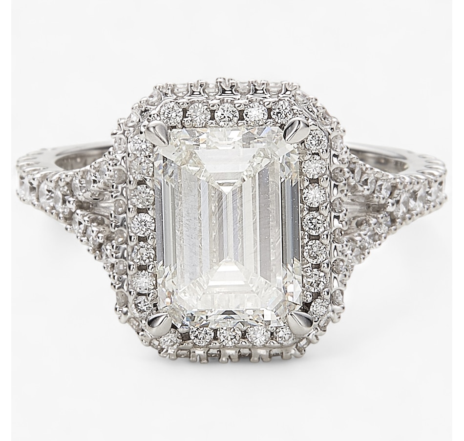 Image 244049.jpg, Product 244-049 / Price $5,399.99, EVERA Diamonds 14K White Gold 3.84ctw Emerald Cut Diamond Halo Ring from Evera Diamonds on TSC.ca's Jewellery department