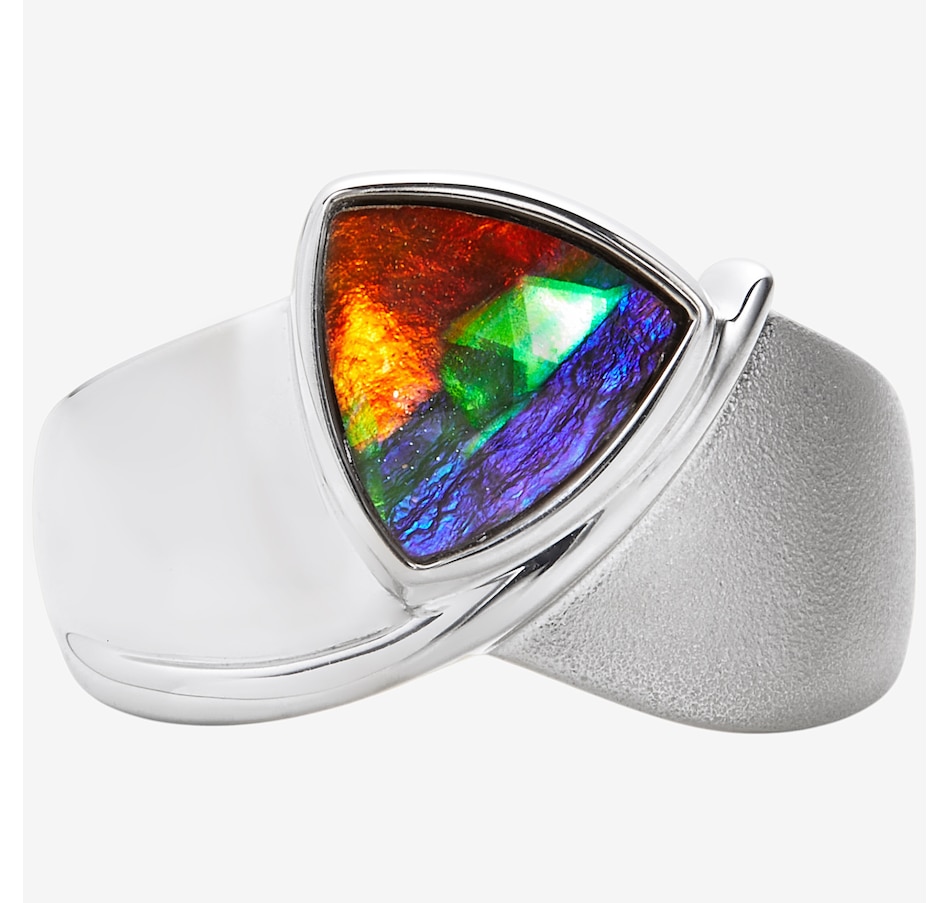 Image 244062_RHOP.jpg, Product 244-062 / Price $579.99, Canadian Ammolite Gems Sterling Silver Ammolite Trillion Cut Ammolite Satin High Polish Ring from Canadian Ammolite Gems on TSC.ca's Jewellery department