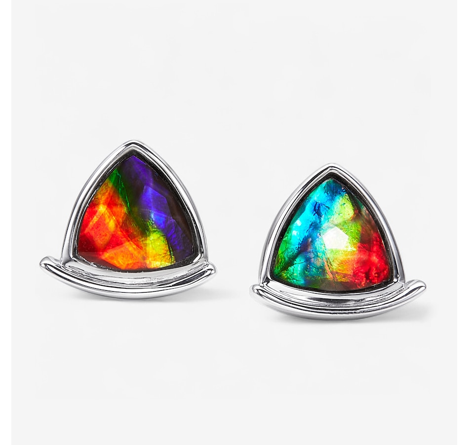 Image 244063_RHOP.jpg, Product 244-063 / Price $499.99, Canadian Ammolite Gems Sterling Silver Trillion Ammolite Stud Earrings from Canadian Ammolite Gems on TSC.ca's Jewellery department