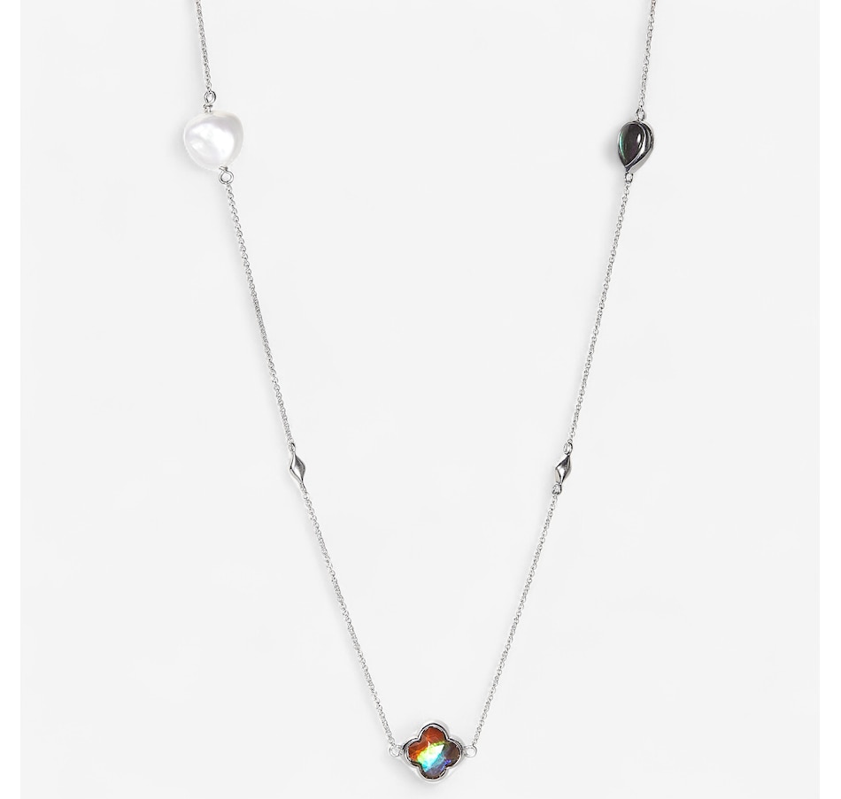 Image 244065_ALTMORE1.jpg, Product 244-065 / Price $1,499.99, Canadian Ammolite Gems Sterling Silver Rhodium Plate Ammolite & Pearl Station Necklace from Canadian Ammolite Gems on TSC.ca's Jewellery department