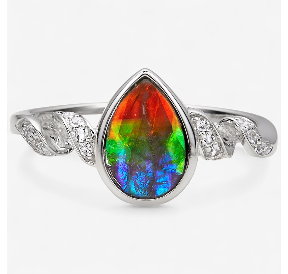 Image 244066_RHOP.jpg, Product 244-066 / Price $1,149.99, Canadian Ammolite Gems Sterling Silver Ammolite & White Topaz Ribbon Ring from Canadian Ammolite Gems on TSC.ca's Jewellery department