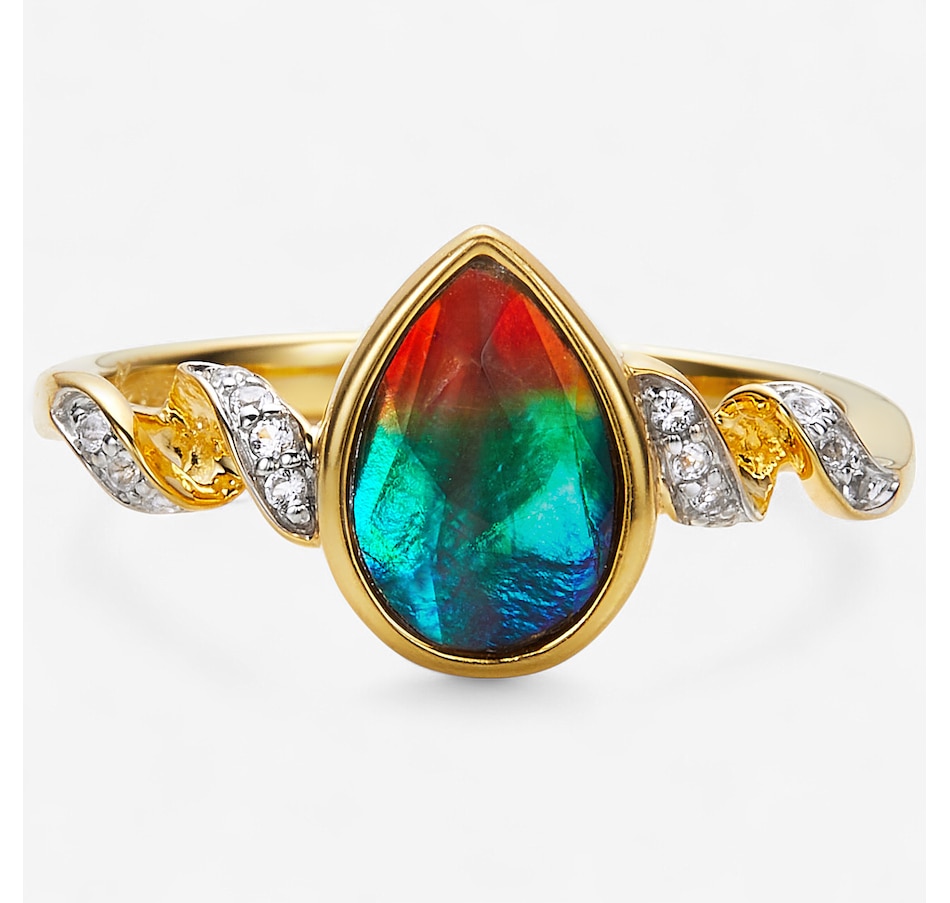 Image 244066_YGP.jpg, Product 244-066 / Price $1,149.99, Canadian Ammolite Gems Sterling Silver Ammolite & White Topaz Ribbon Ring from Canadian Ammolite Gems on TSC.ca's Jewellery department