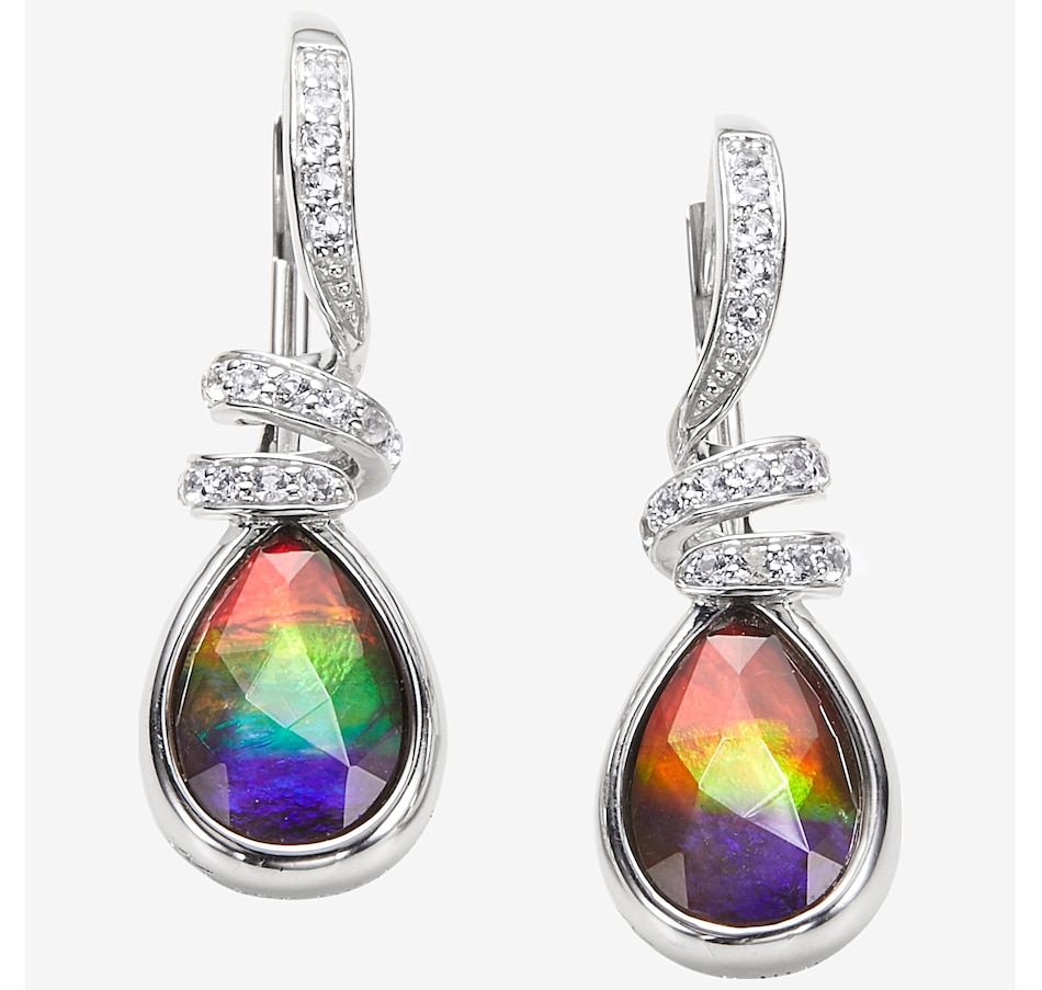 Image 244067_RHOP.jpg, Product 244-067 / Price $679.99, Canadian Ammolite Gems Sterling Silver Ammolite & White Topaz Ribbon Leverback Earrings from Canadian Ammolite Gems on TSC.ca's Jewellery department