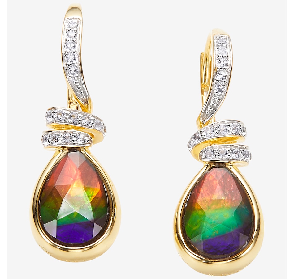 Image 244067_YGP.jpg, Product 244-067 / Price $679.99, Canadian Ammolite Gems Sterling Silver Ammolite & White Topaz Ribbon Leverback Earrings from Canadian Ammolite Gems on TSC.ca's Jewellery department