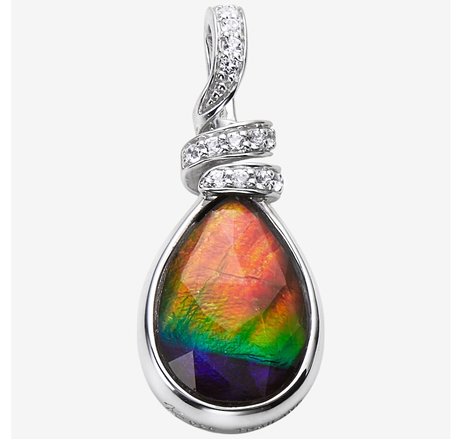 Image 244068_RHOP.jpg, Product 244-068 / Price $619.99, Canadian Ammolite Gems Sterling Silver Ammolite & White Topaz Ribbon Pendant from Canadian Ammolite Gems on TSC.ca's Jewellery department