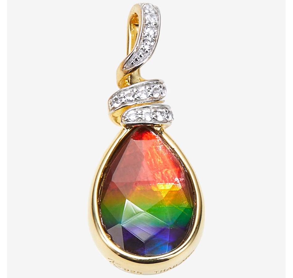 Image 244068_YGP.jpg, Product 244-068 / Price $619.99, Canadian Ammolite Gems Sterling Silver Ammolite & White Topaz Ribbon Pendant from Canadian Ammolite Gems on TSC.ca's Jewellery department