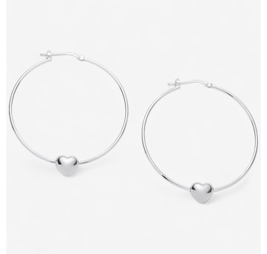 Silver Gallery Sterling Silver Sliding Heart Charm Hoop Earrings