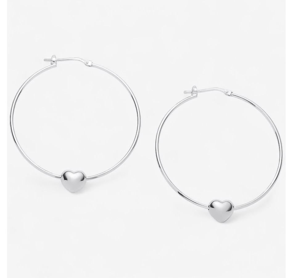 Image 244089_SIL.jpg, Product 244-089 / Price $119.99, Silver Gallery Sterling Silver Sliding Heart Charm Hoop Earrings from Silver Gallery on TSC.ca's Jewellery department