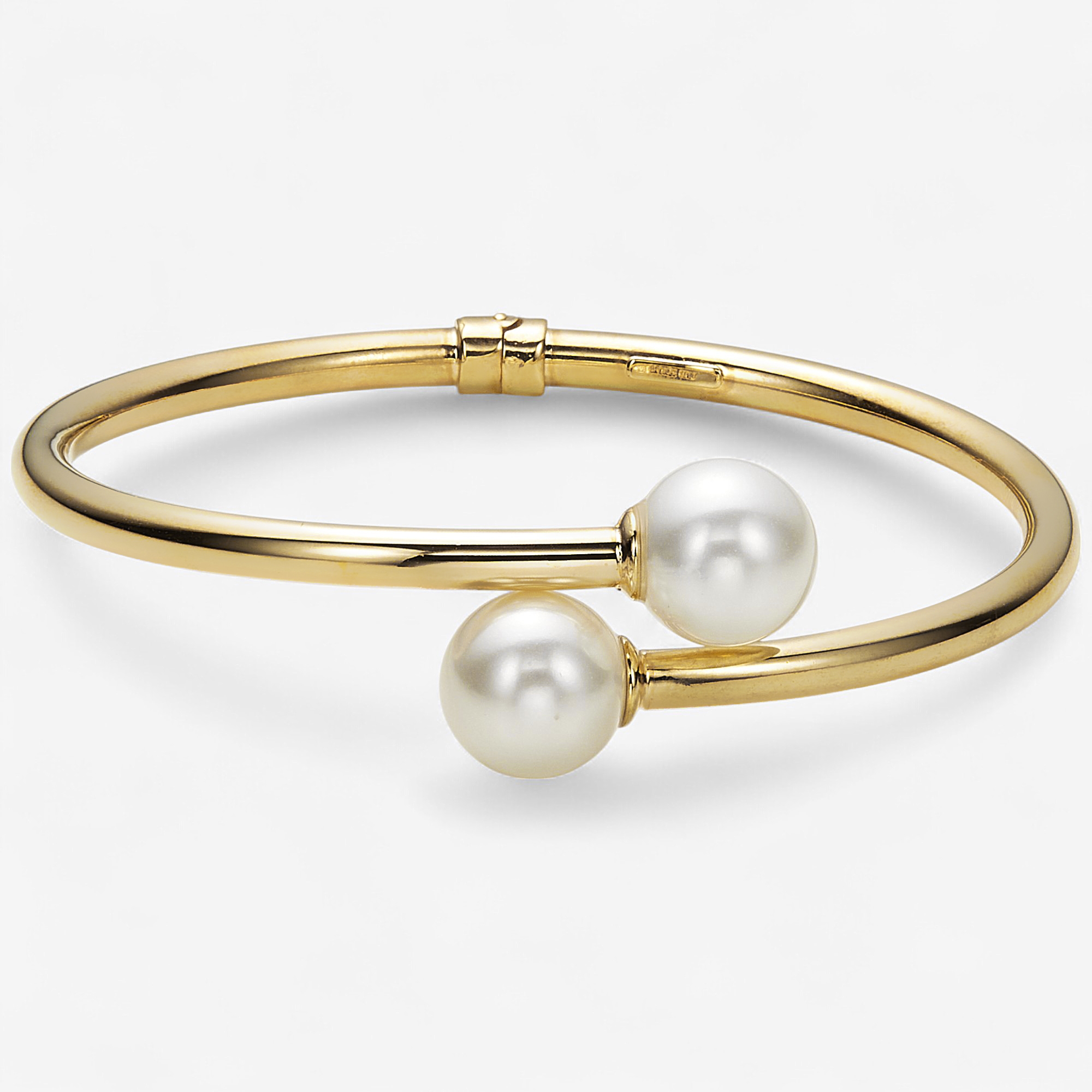 Bronzoro Yellow Gold Plate Bypass Bangle With Pearl Ends - TSC.ca