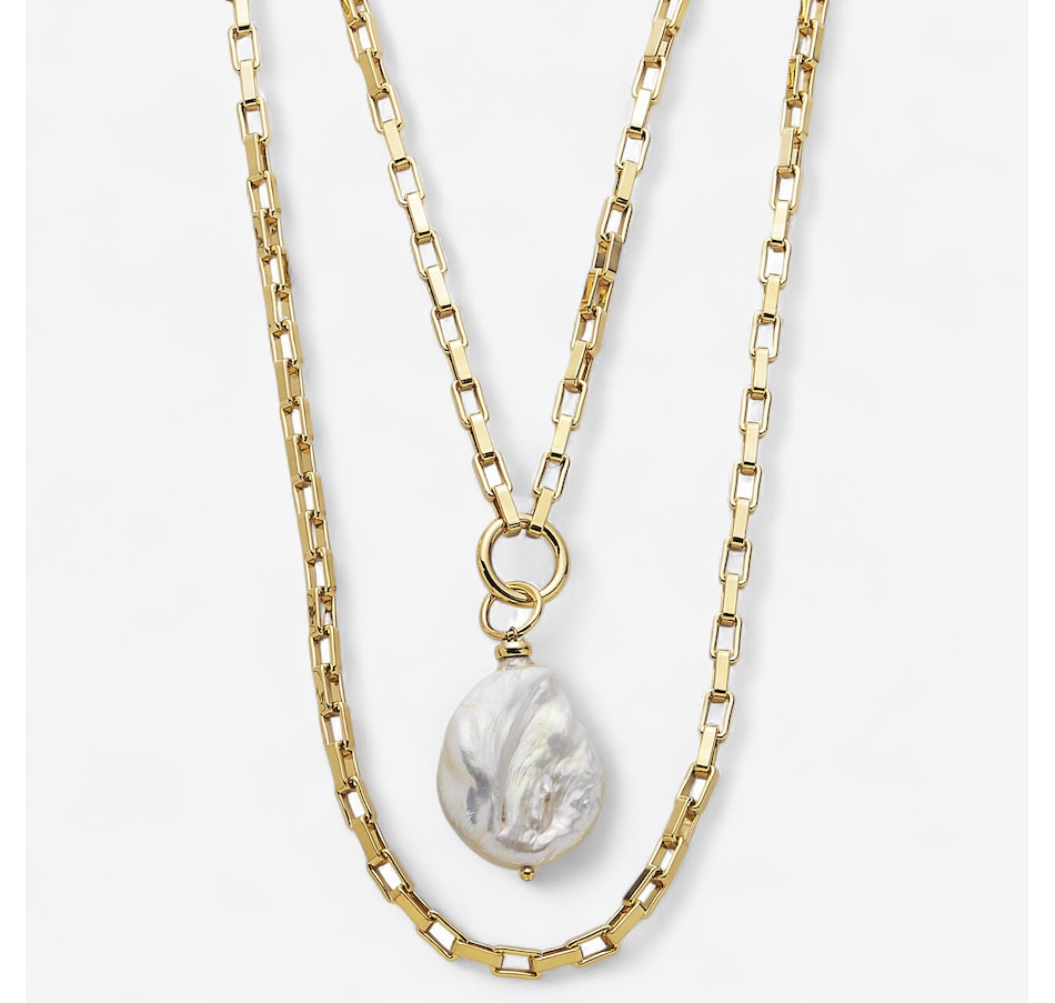 Image 244110.jpg, Product 244-110 / Price $119.99, Bronzoro Yellow Gold Plate Double Strand Elongated Box With Baroque Pearl Drop Necklace from Bronzoro on TSC.ca's Jewellery department