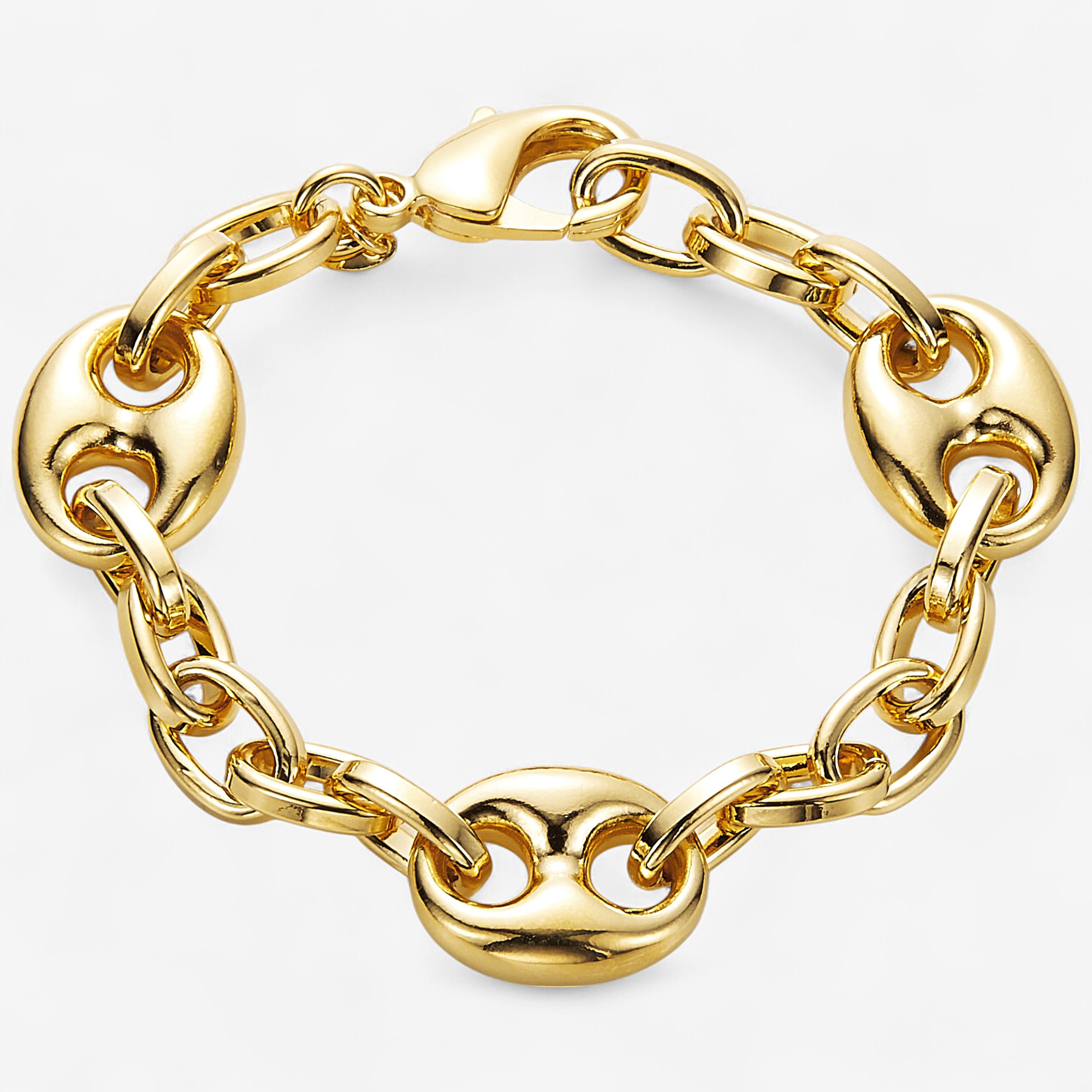 Bronzoro Yellow Gold Plate Rectangular Link and Puffed Marine Link