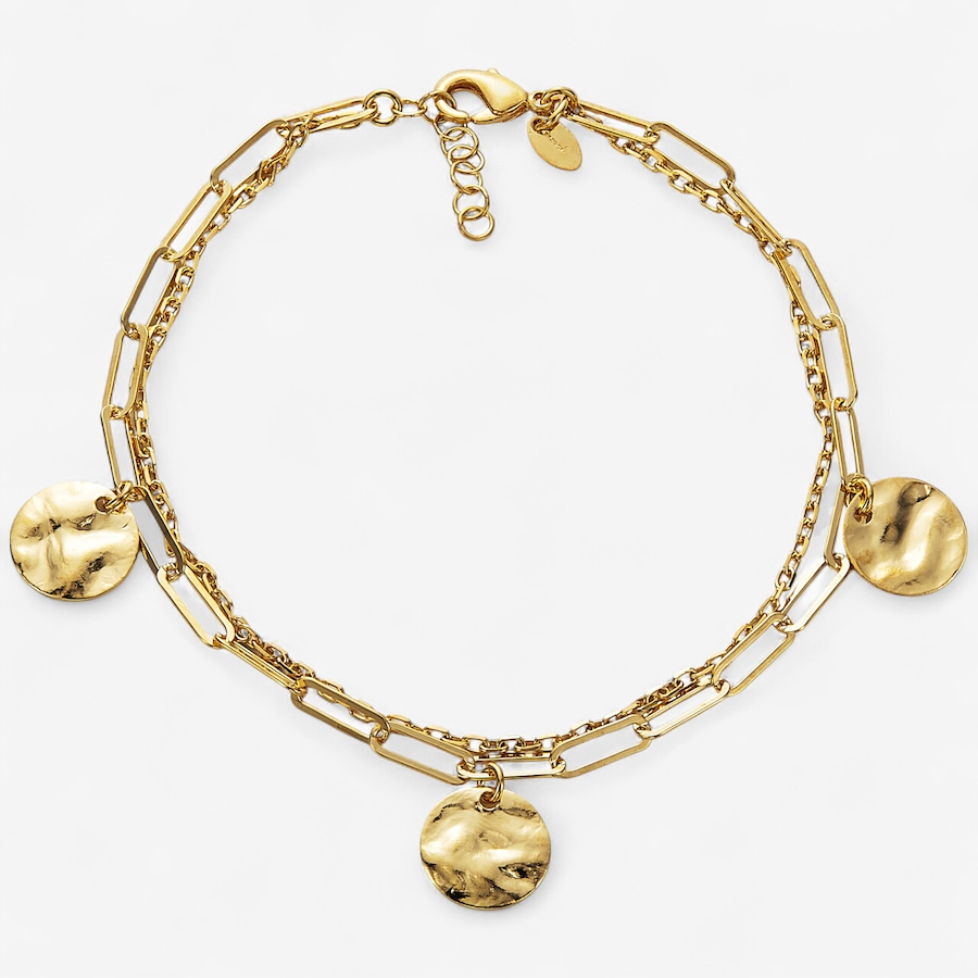 Image 244435.jpg, Product 244-435 / Price $89.99, Bronzoro Yellow Gold Plate Double Strand Paperclip & Curb Anklet With Hammered Discs from Bronzoro on TSC.ca's Jewellery department