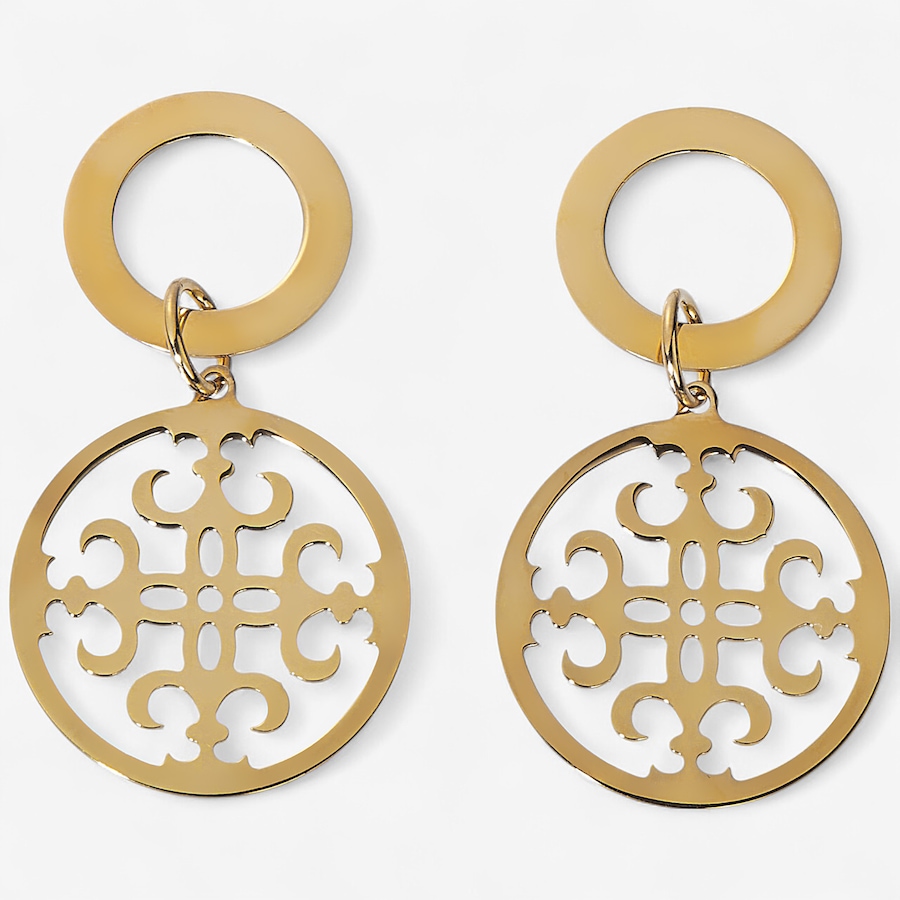 Image 244449.jpg, Product 244-449 / Price $39.88, Bronzoro Yellow Gold Plate Drop Earring With Fleur De Lis Filigree Disc from Bronzoro on TSC.ca's Jewellery department
