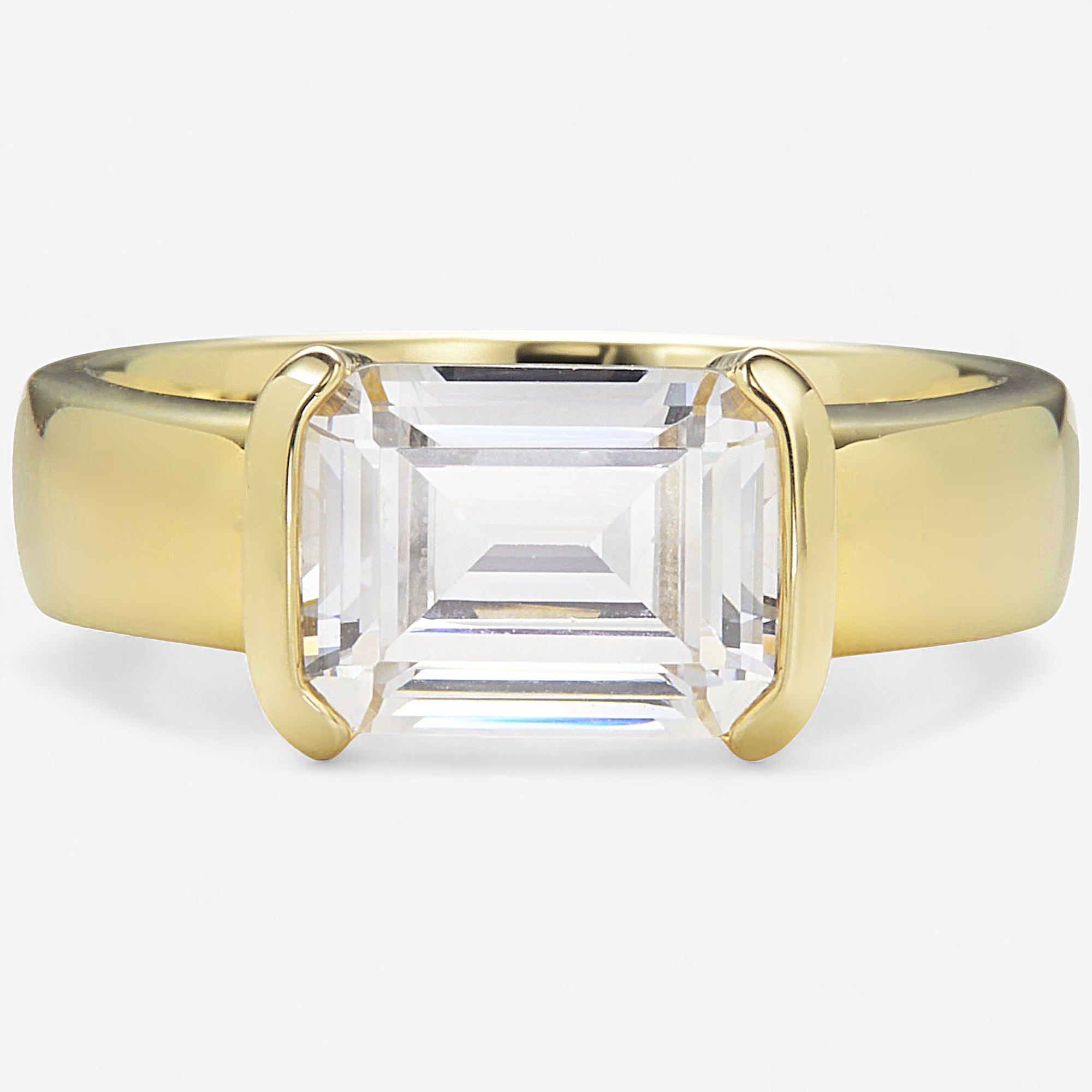 ☆TATIANA☆ Silver 925 Draw Line Ring CR1844 Diamonelle Sterling Silver Shaped Diamonelle Semi Bezel Ring