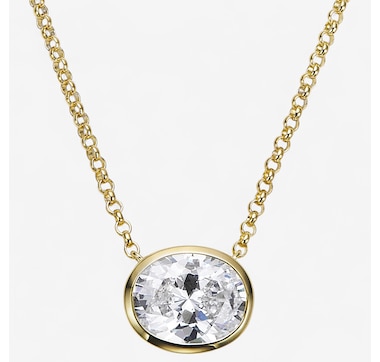 Diamonelle Sterling Silver Shaped Diamonelle Semi Bezel Pendant Necklace