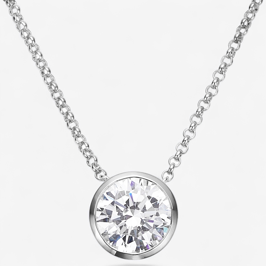Image 244454_RHRND.jpg, Product 244-454 / Price $129.99, Diamonelle Sterling Silver Shaped Diamonelle Semi Bezel Pendant Necklace from Diamonelle on TSC.ca's Jewellery department
