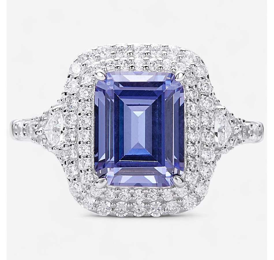 Image 244471.jpg, Product 244-471 / Price $99.99, Diamonelle Sterling Silver Rhodium Plate Emerald Cut Tanzanite Diamonelle Halo Ring from Diamonelle on TSC.ca's Jewellery department