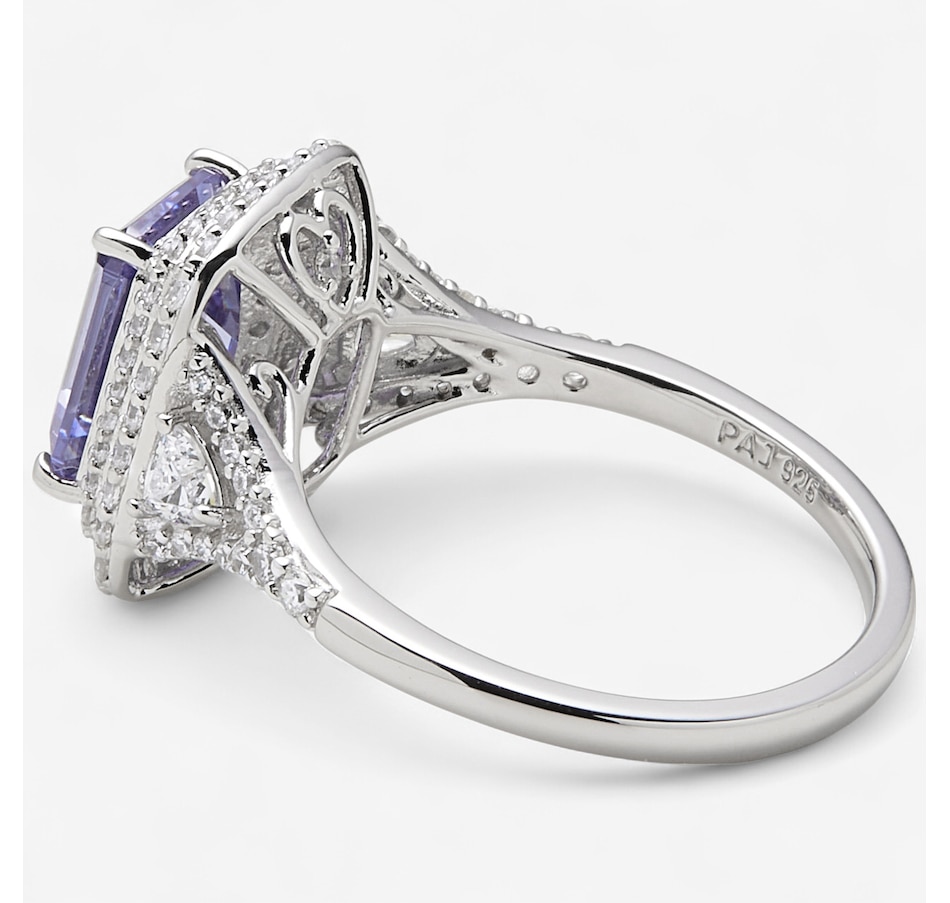 Image 244471_ALTMORE1.jpg, Product 244-471 / Price $99.99, Diamonelle Sterling Silver Rhodium Plate Emerald Cut Tanzanite Diamonelle Halo Ring from Diamonelle on TSC.ca's Jewellery department