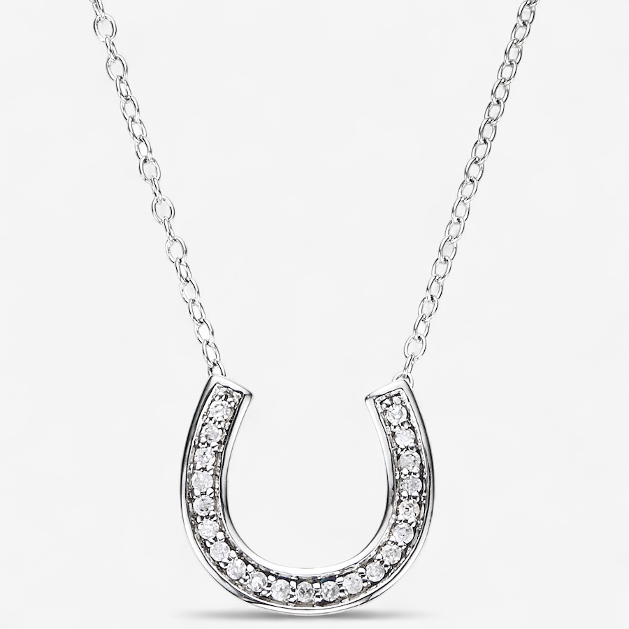 Image 244784.jpg, Product 244-784 / Price $109.99, Colours of Diamonds Sterling Silver Rhodium Plated 0.10 ctw Diamond Horseshoe Pendant Necklace from Colours of Diamonds on TSC.ca's Jewellery department