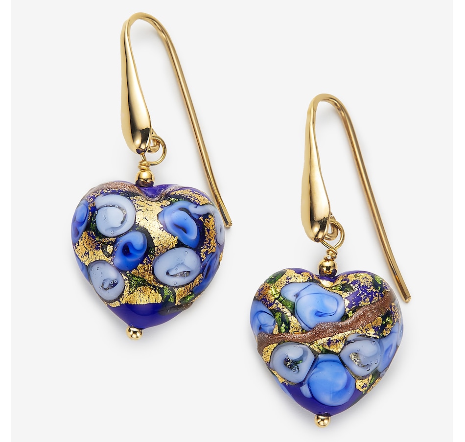 Image 244807_BLU.jpg, Product 244-807 / Price $89.99, Il Murano Di Francesca Sterling Silver 18K Yellow Gold Plate Murano Millerose Heart Earrings from IL MURANO DI FRANCESCA on TSC.ca's Jewellery department
