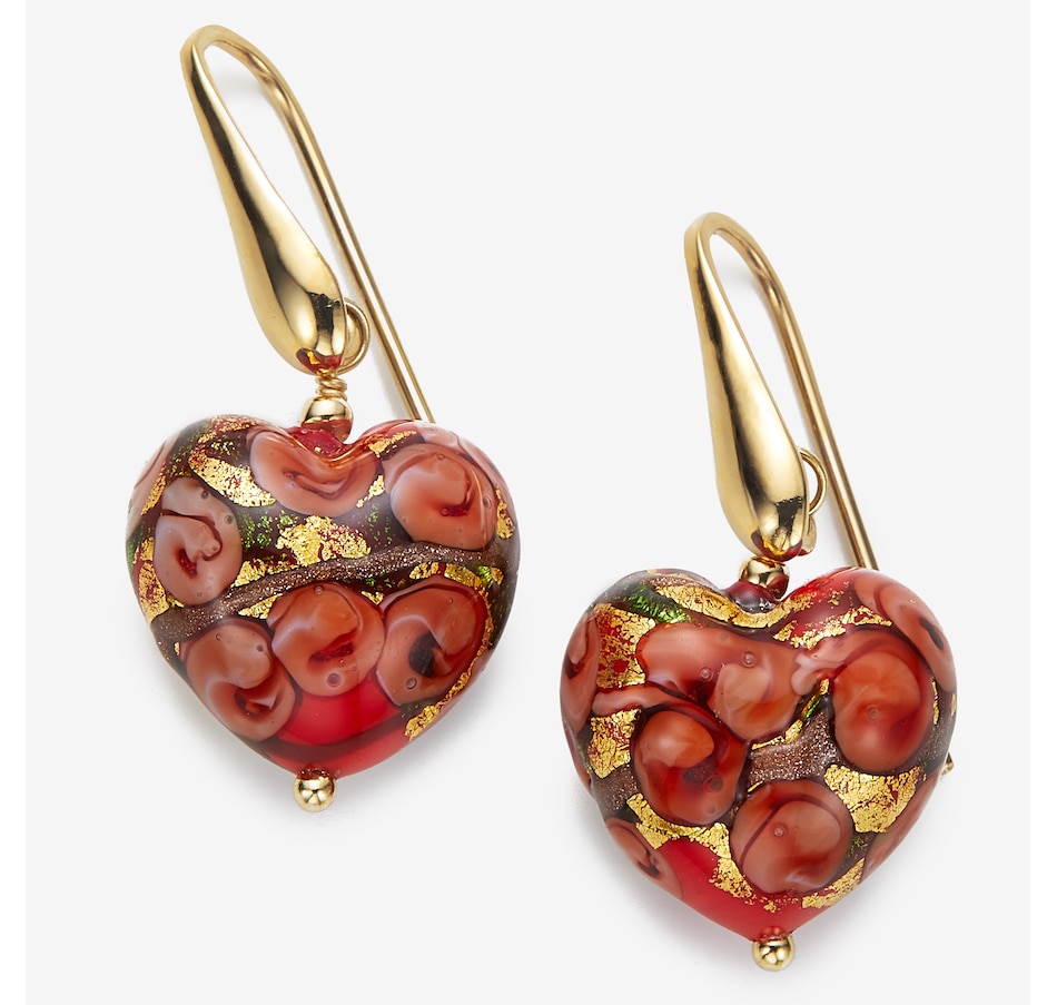 Image 244807_RED.jpg, Product 244-807 / Price $89.99, Il Murano Di Francesca Sterling Silver 18K Yellow Gold Plate Murano Millerose Heart Earrings from IL MURANO DI FRANCESCA on TSC.ca's Jewellery department