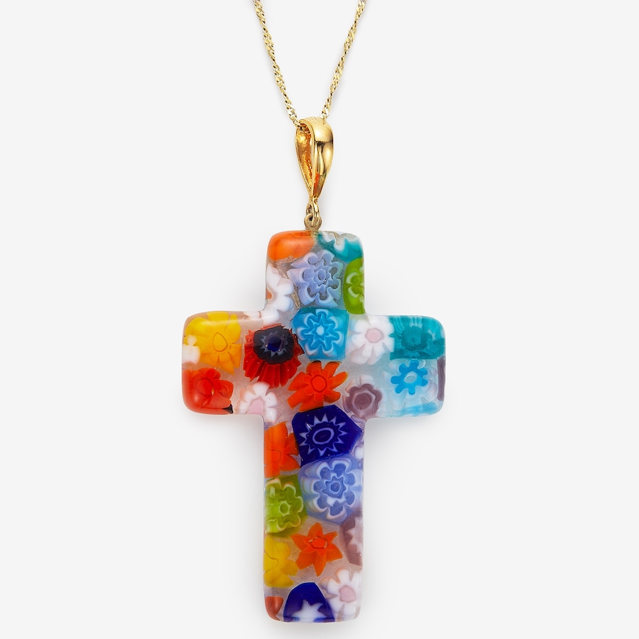 Image 244816.jpg, Product 244-816 / Price $149.99, Il Murano Di Francesca Sterling Silver 18K Multi Colour Murano Cross Pendant with Chain from Il Murano Di Francesca on TSC.ca's Jewellery department