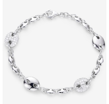 Silver Gallery Sterling Silver Rhodium Glitter Marine Link Bracelet