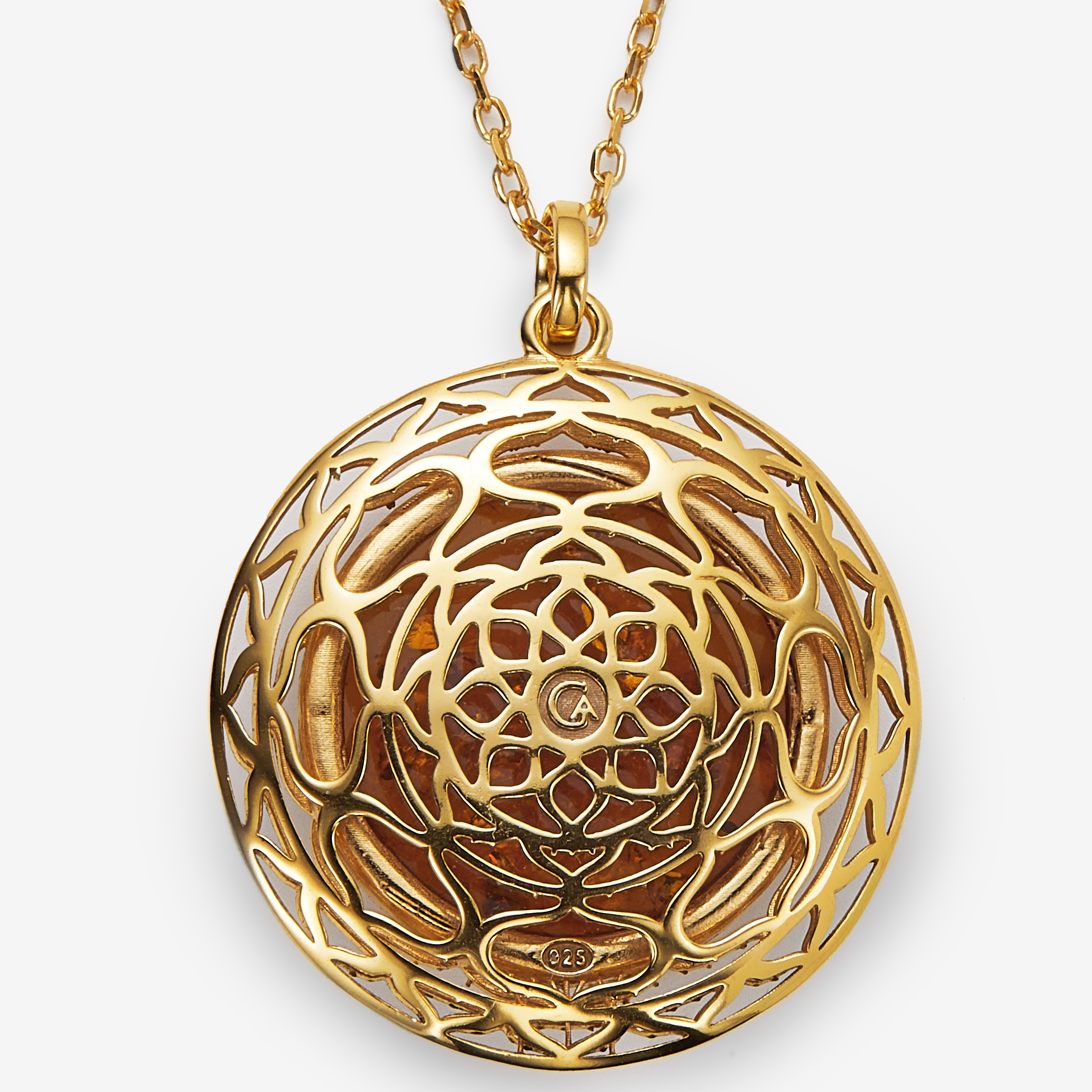 Amber Extraordinaire Sterling Silver Round Cabochon Amber Pendant