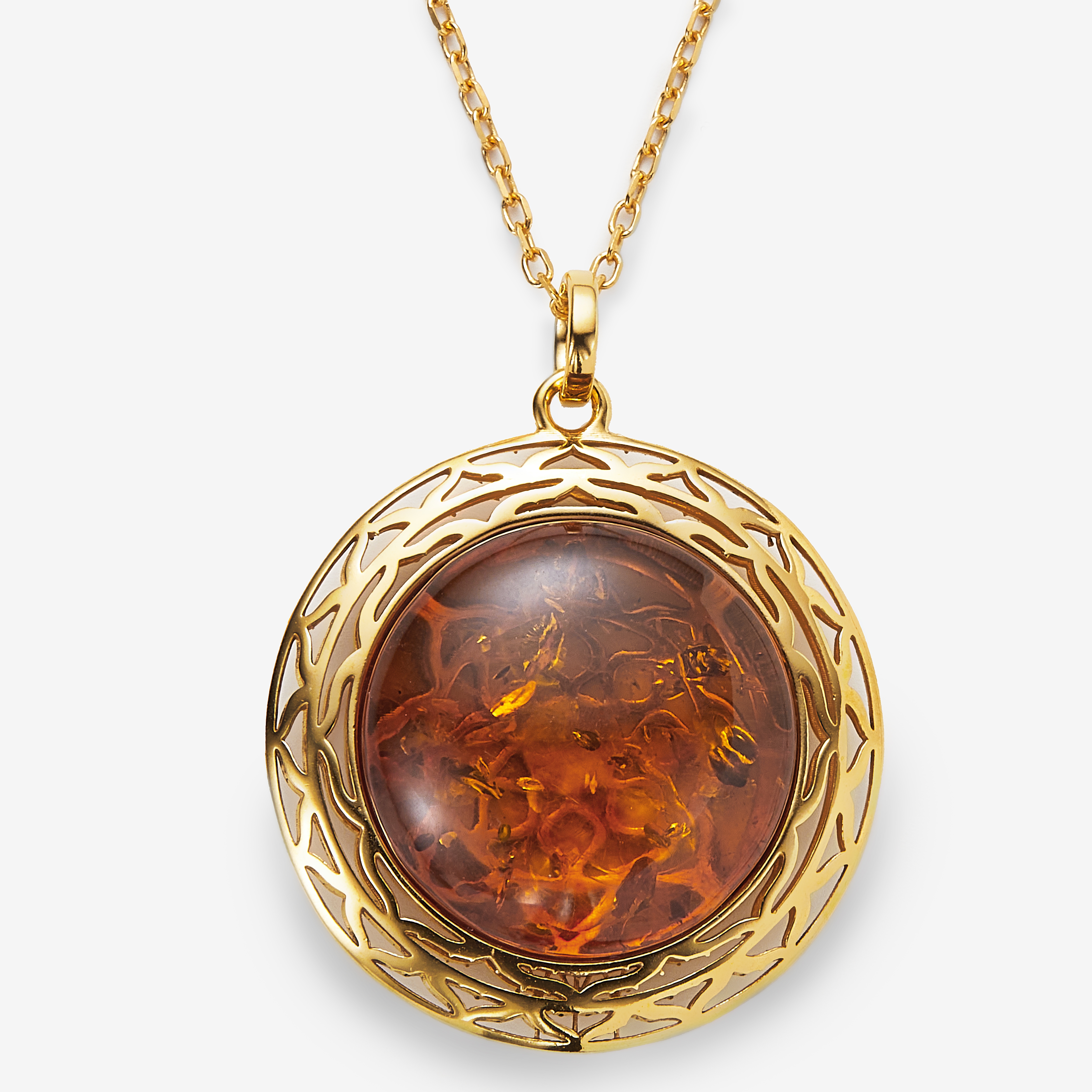 Amber Extraordinaire Sterling Silver Round Cabochon Amber Pendant