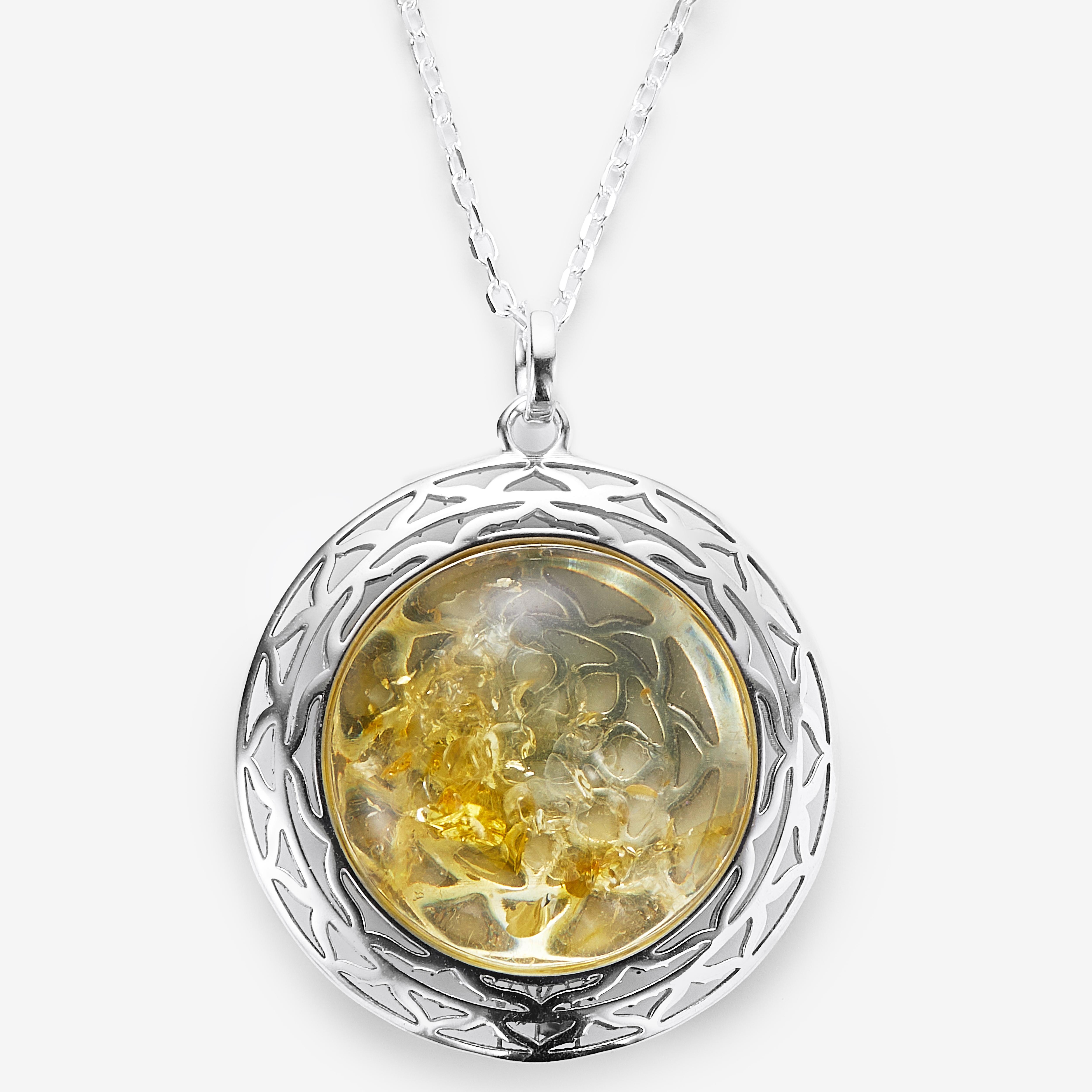 Amber Extraordinaire Sterling Silver Round Cabochon Amber Pendant