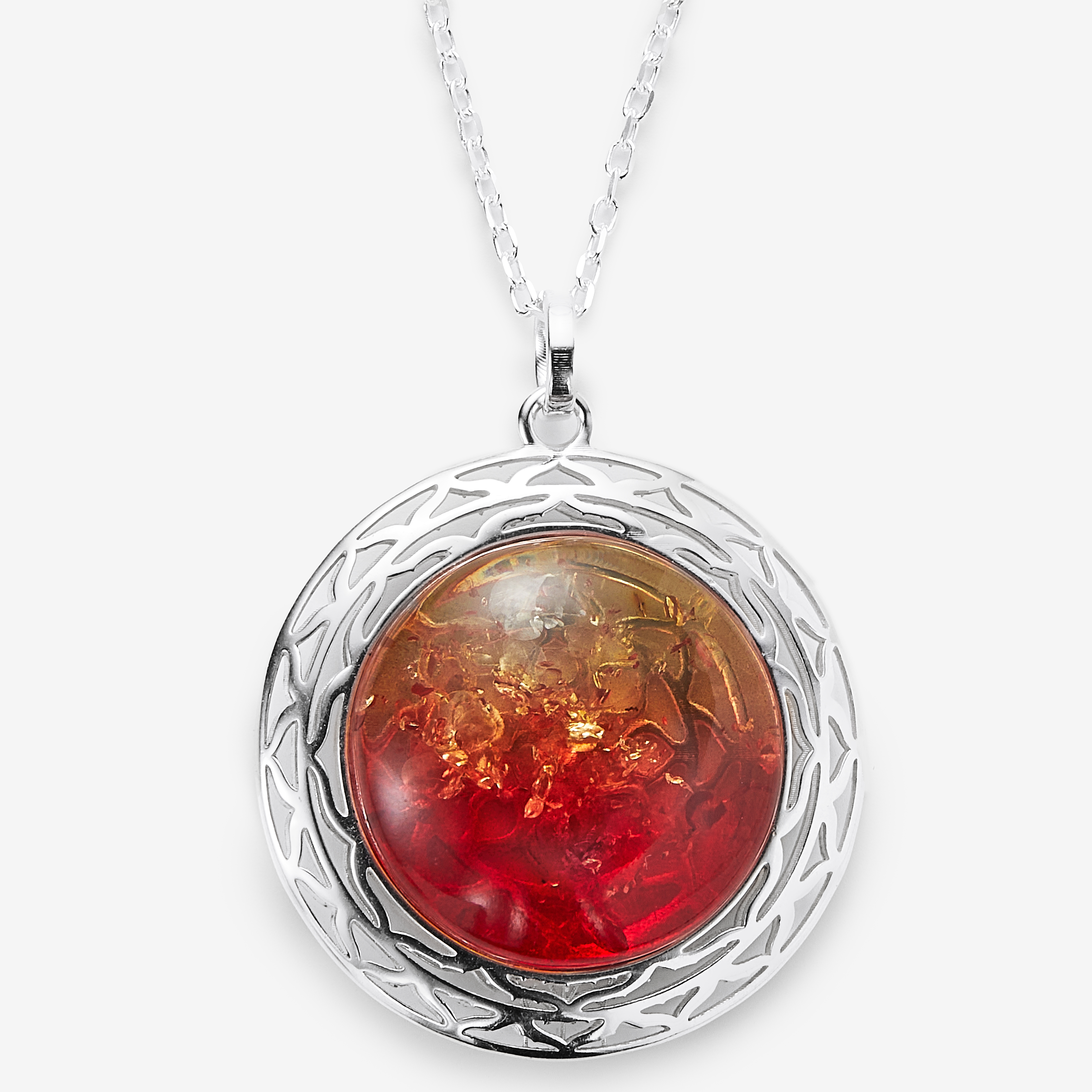 Amber Extraordinaire Sterling Silver Round Cabochon Amber Pendant