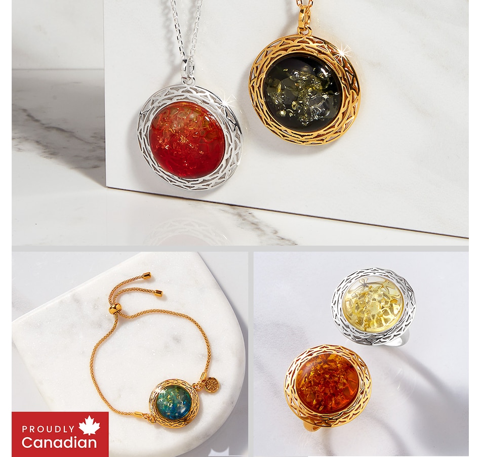 Image 244918_ALTMORE100.jpg, Product 244-918 / Price $99.99, Amber Extraordinaire Sterling Silver Round Cabochon Amber Adjustable Bracelet from Amber Extraordinaire on TSC.ca's Jewellery department