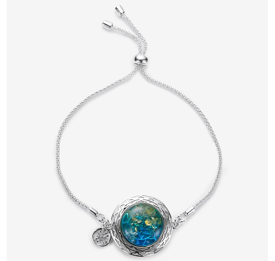 Image 244918_AQUSR.jpg, Product 244-918 / Price $99.99, Amber Extraordinaire Sterling Silver Round Cabochon Amber Adjustable Bracelet from Amber Extraordinaire on TSC.ca's Jewellery department