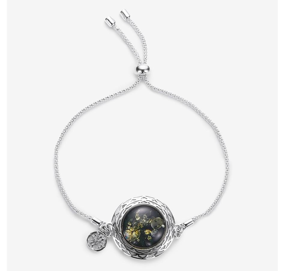 Image 244918_GRNSS.jpg, Product 244-918 / Price $99.99, Amber Extraordinaire Sterling Silver Round Cabochon Amber Adjustable Bracelet from Amber Extraordinaire on TSC.ca's Jewellery department