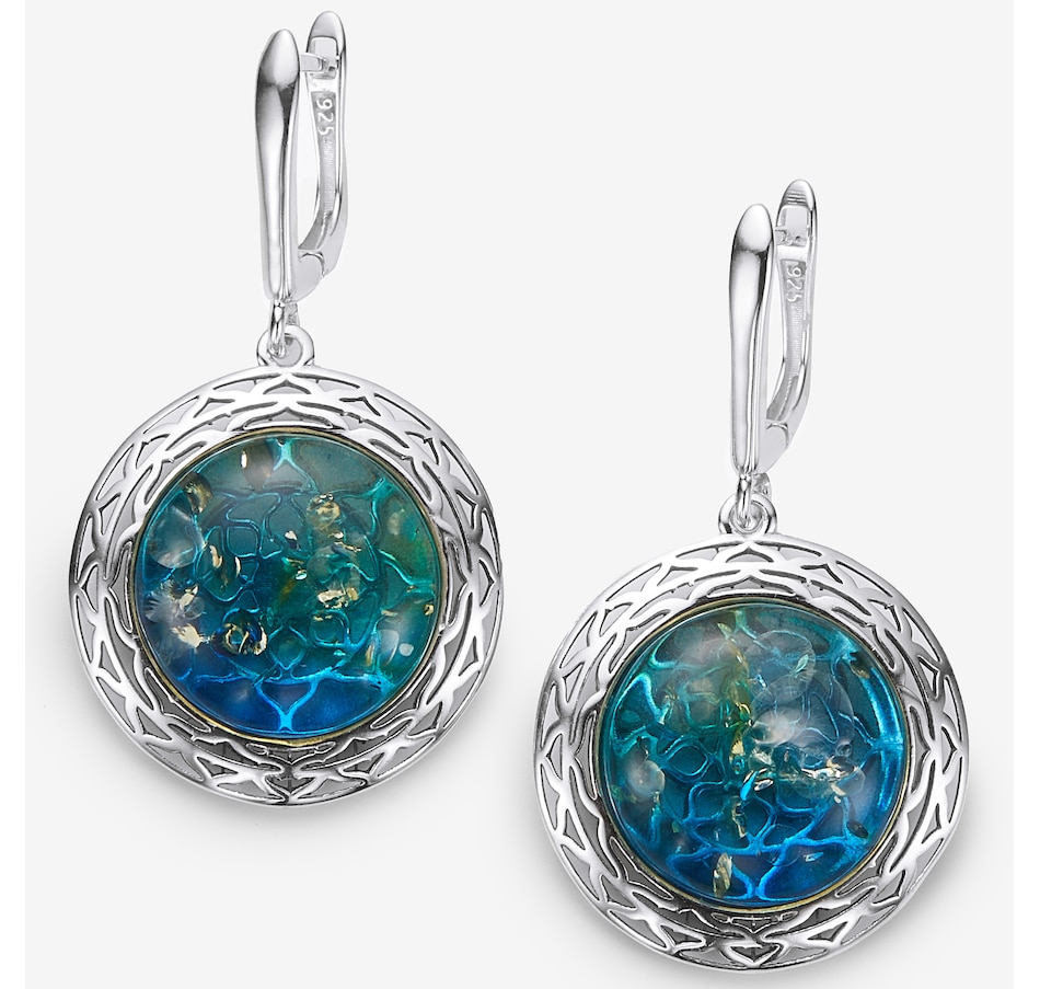 Image 244920_AQUSR.jpg, Product 244-920 / Price $119.99, Amber Extraordinaire Sterling Silver Round Cabochon Amber Earrings from Amber Extraordinaire on TSC.ca's Jewellery department