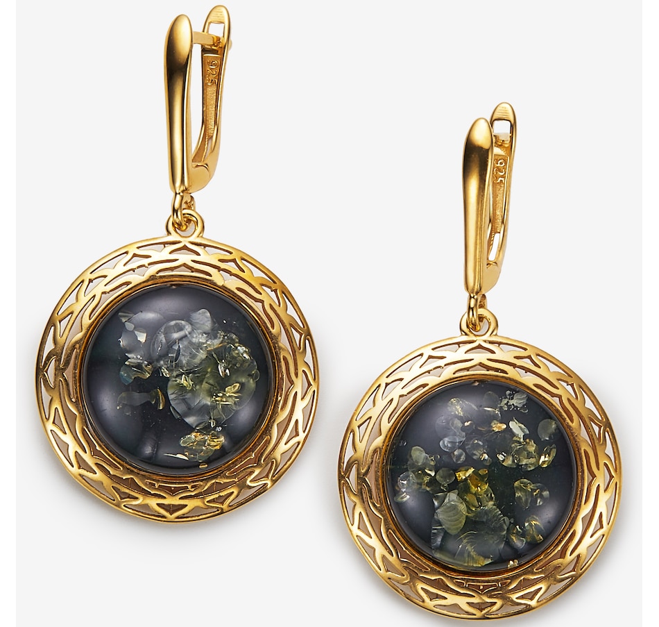 Image 244920_GRNGP.jpg, Product 244-920 / Price $119.99, Amber Extraordinaire Sterling Silver Round Cabochon Amber Earrings from Amber Extraordinaire on TSC.ca's Jewellery department