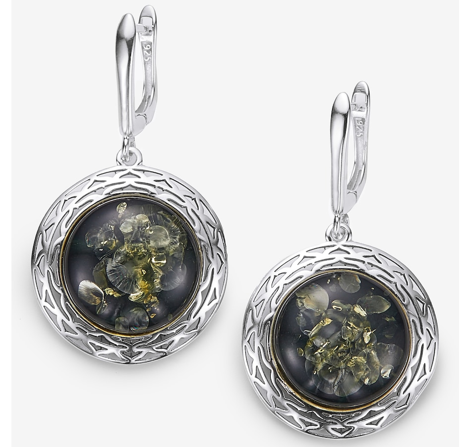 Image 244920_GRNSS.jpg, Product 244-920 / Price $119.99, Amber Extraordinaire Sterling Silver Round Cabochon Amber Earrings from Amber Extraordinaire on TSC.ca's Jewellery department