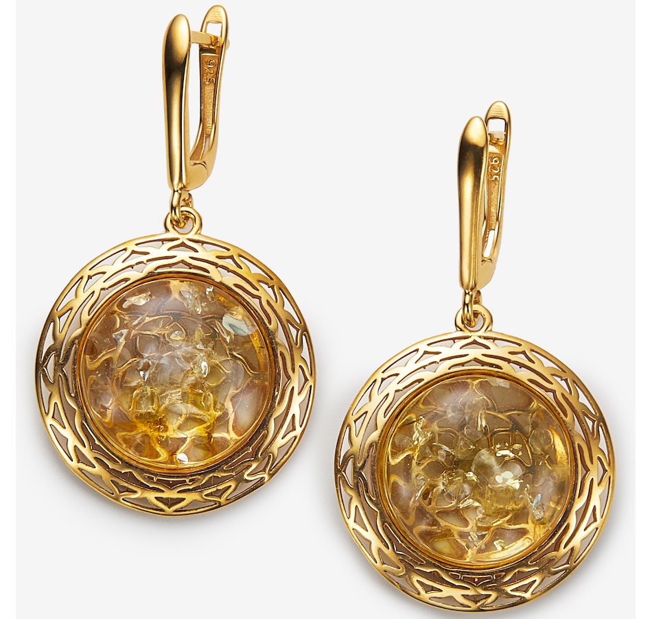 Image 244920_LEMGP.jpg, Product 244-920 / Price $119.99, Amber Extraordinaire Sterling Silver Round Cabochon Amber Earrings from Amber Extraordinaire on TSC.ca's Jewellery department