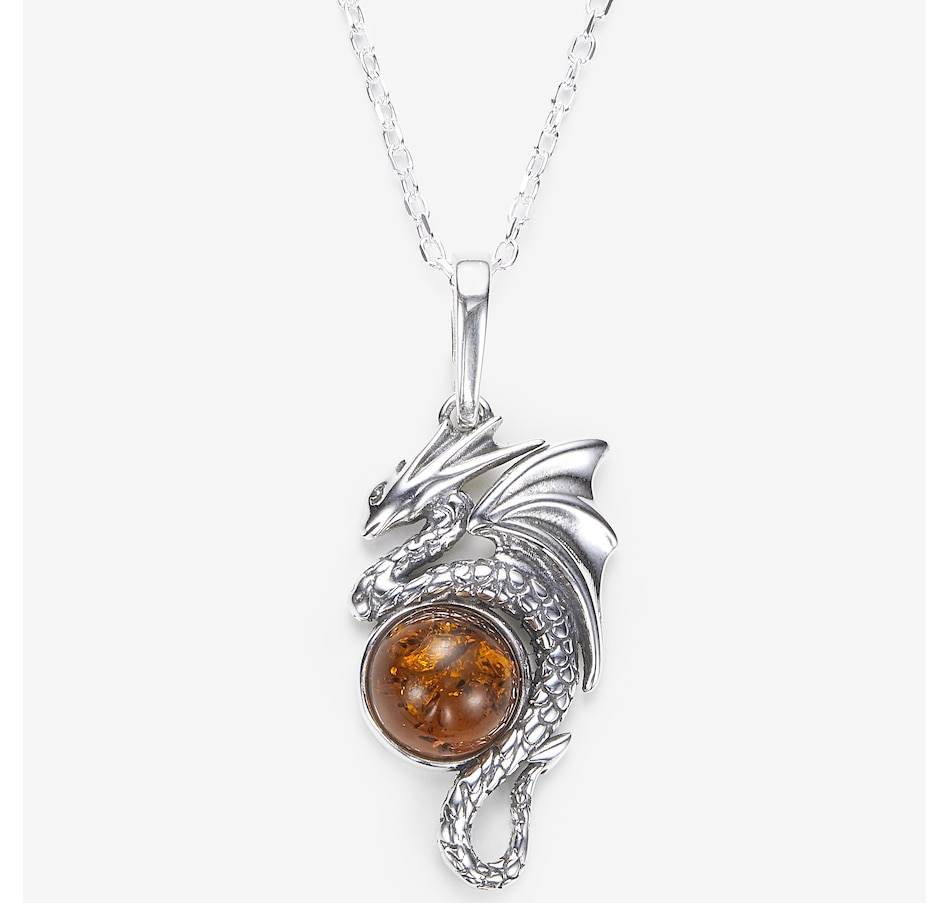 Image 244923.jpg, Product 244-923 / Price $89.99, Amber Extraordinaire Sterling Silver Amber Dragon Pendant with Chain from Amber Extraordinaire on TSC.ca's Jewellery department